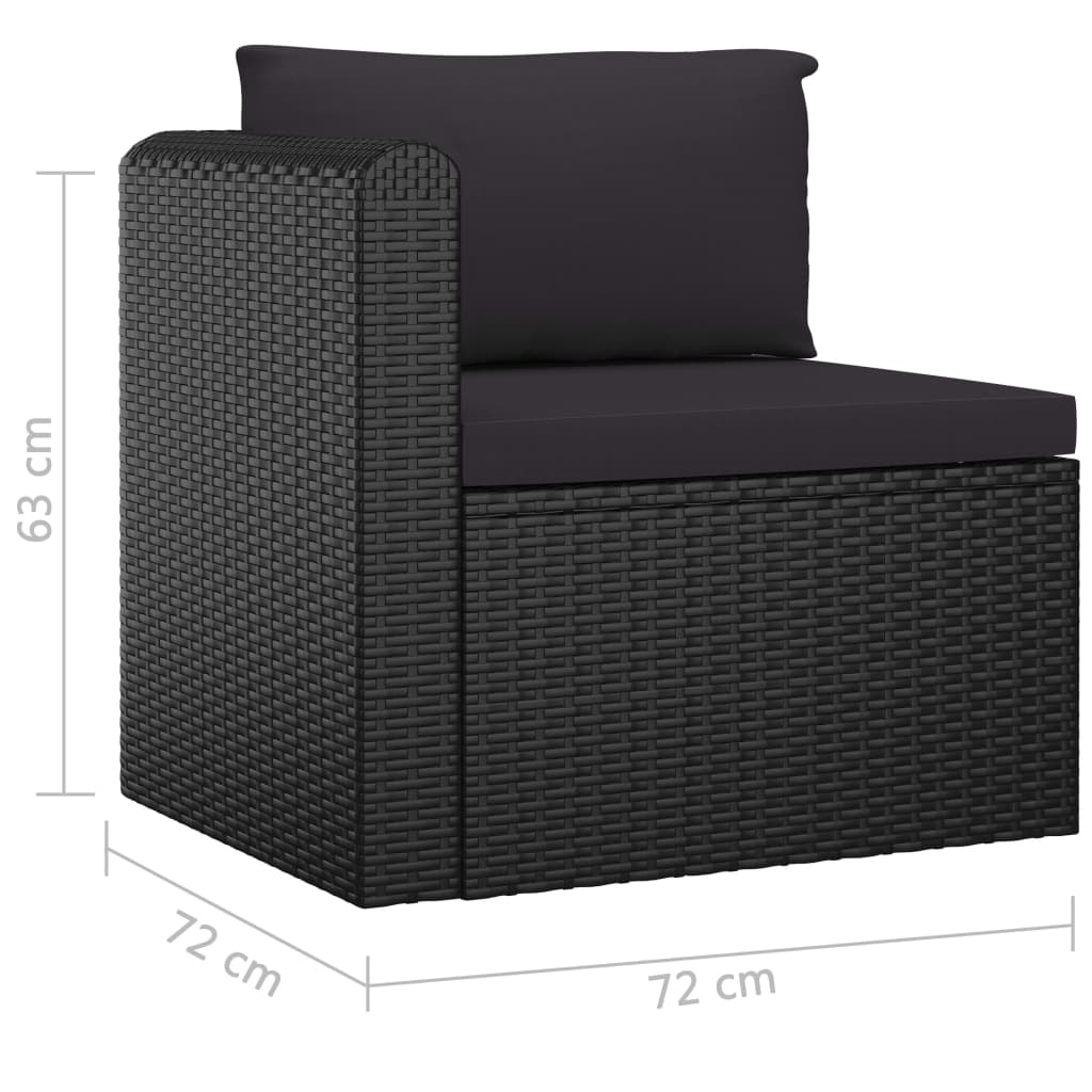 Garden Lounge Set Black Powder-coated steel, PE rattan, Polyester