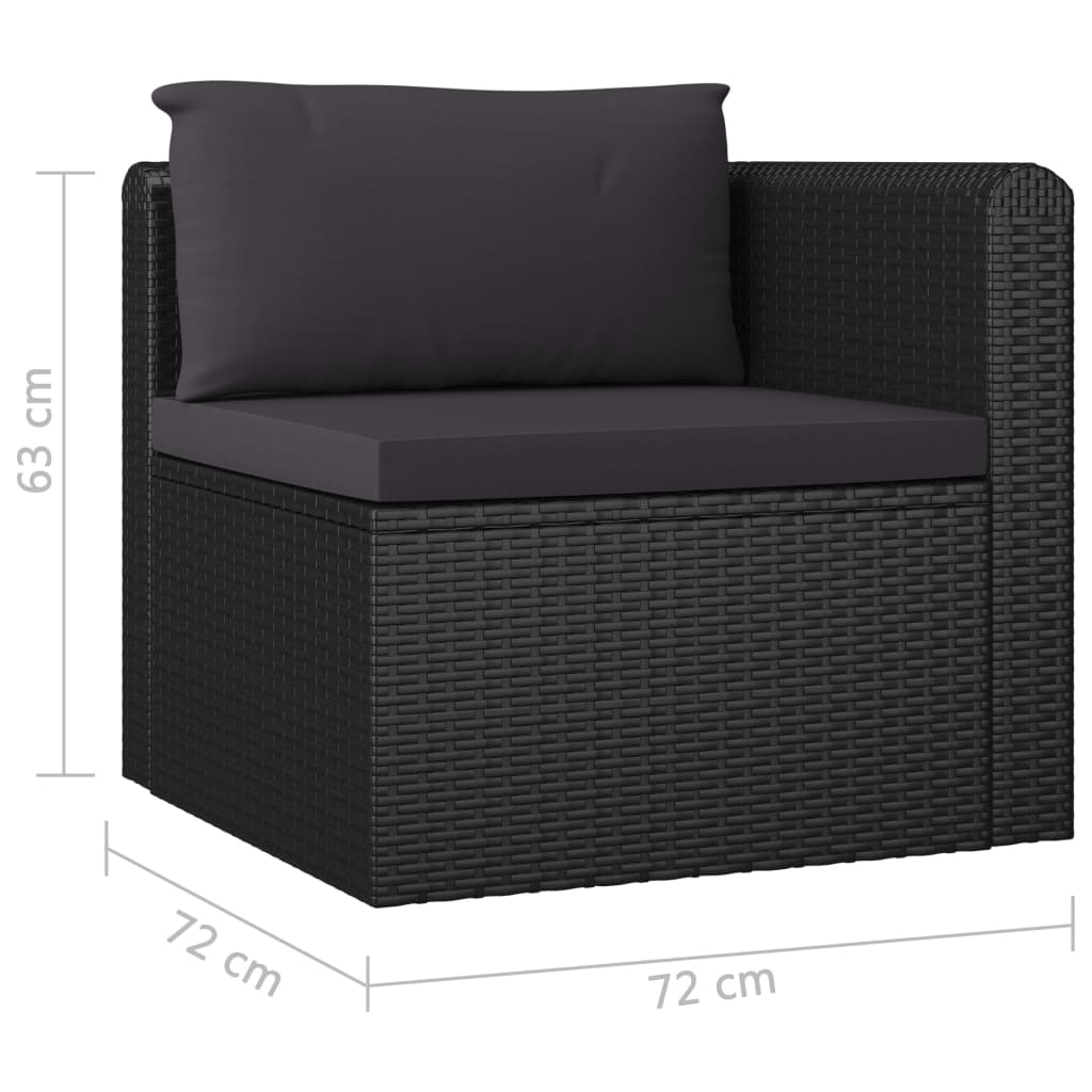 Garden Lounge Set Black Powder-coated steel, PE rattan, Polyester
