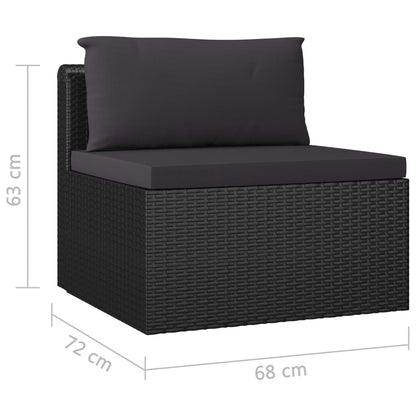 Garden Lounge Set Black Powder-coated steel, PE rattan, Polyester