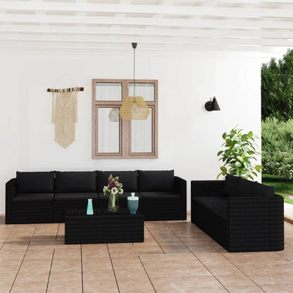 Garden Lounge Set Black Powder-coated steel, PE rattan, Polyester