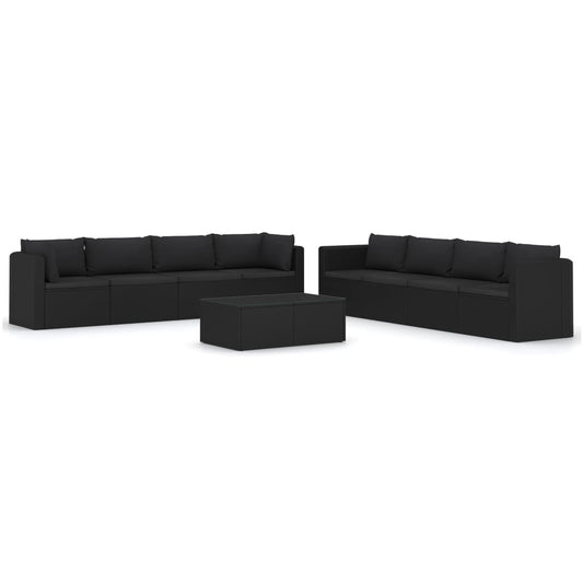 Garden Lounge Set Black Powder-coated steel, PE rattan 9 Piece Set