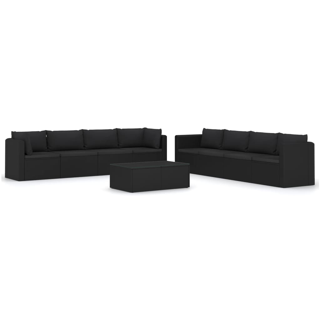 Garden Lounge Set Black Powder-coated steel, PE rattan 9 Piece Set