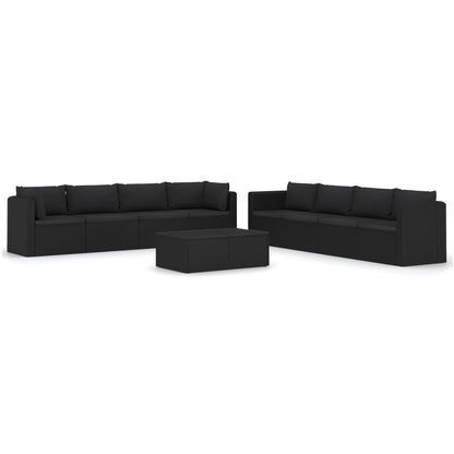 Garden Lounge Set Black Powder-coated steel, PE rattan 9 Piece Set