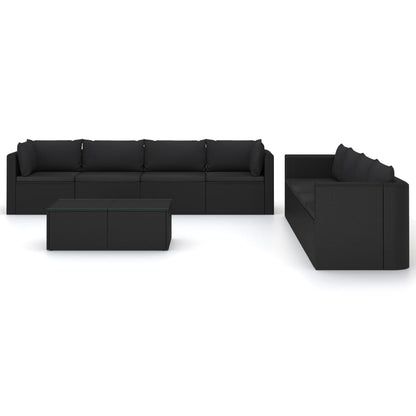 Garden Lounge Set Black Powder-coated steel, PE rattan 9 Piece Set