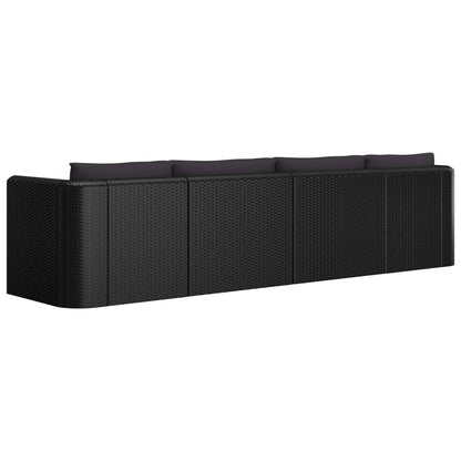 Garden Lounge Set Black Powder-coated steel, PE rattan 9 Piece Set