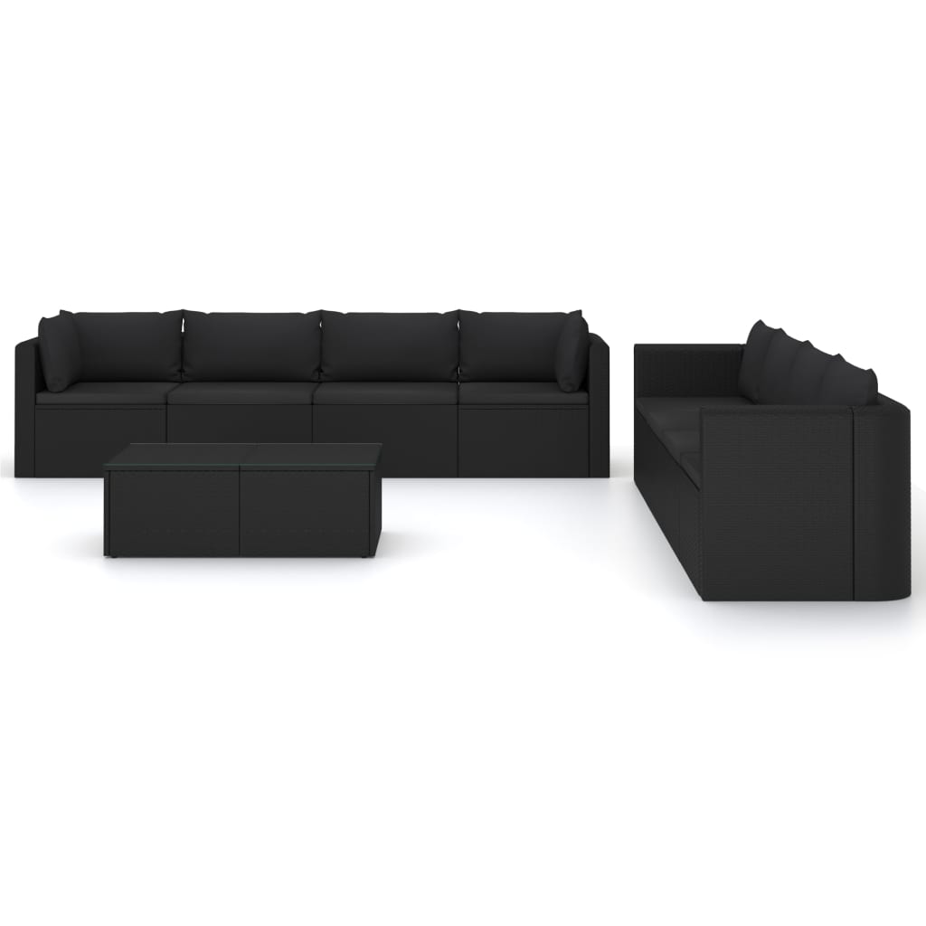 Garden Lounge Set Black Powder-coated steel, PE rattan 9 Piece Set