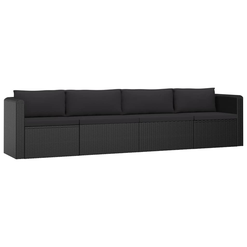 Garden Lounge Set Black Powder-coated steel, PE rattan 9 Piece Set