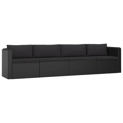 Garden Lounge Set Black Powder-coated steel, PE rattan 9 Piece Set