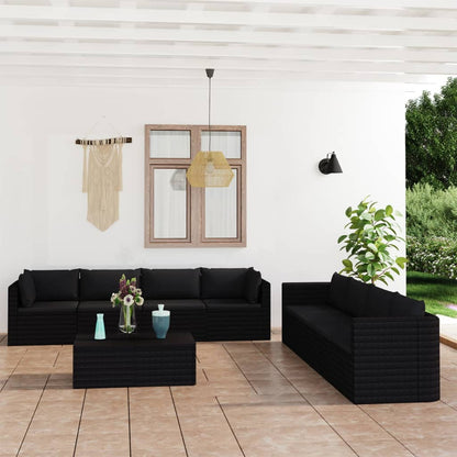 Garden Lounge Set Black Powder-coated steel, PE rattan 9 Piece Set