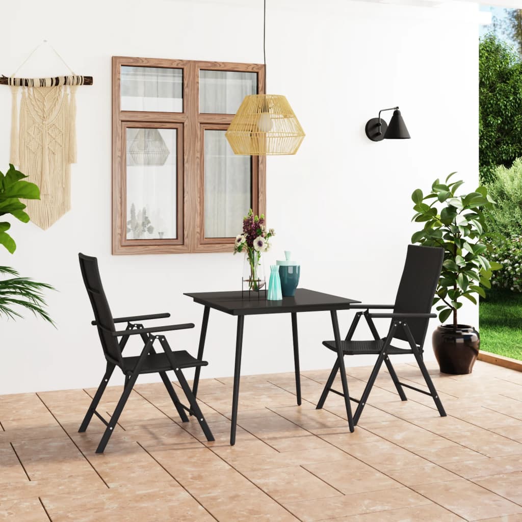 Dining Set Black PE Rattan Standard Adjustable Armrests