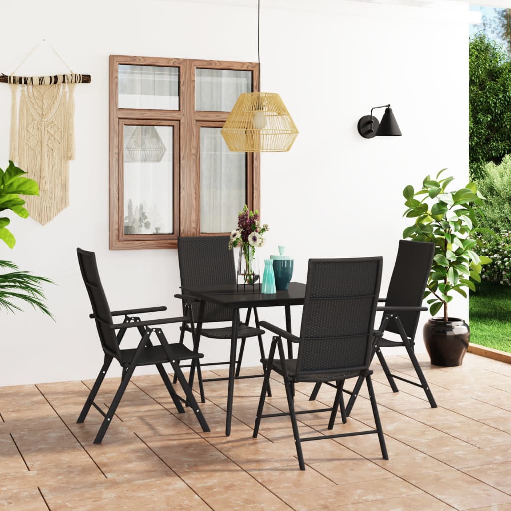 Dining Set Black PE rattan, aluminum, glass, steel 5 Piece