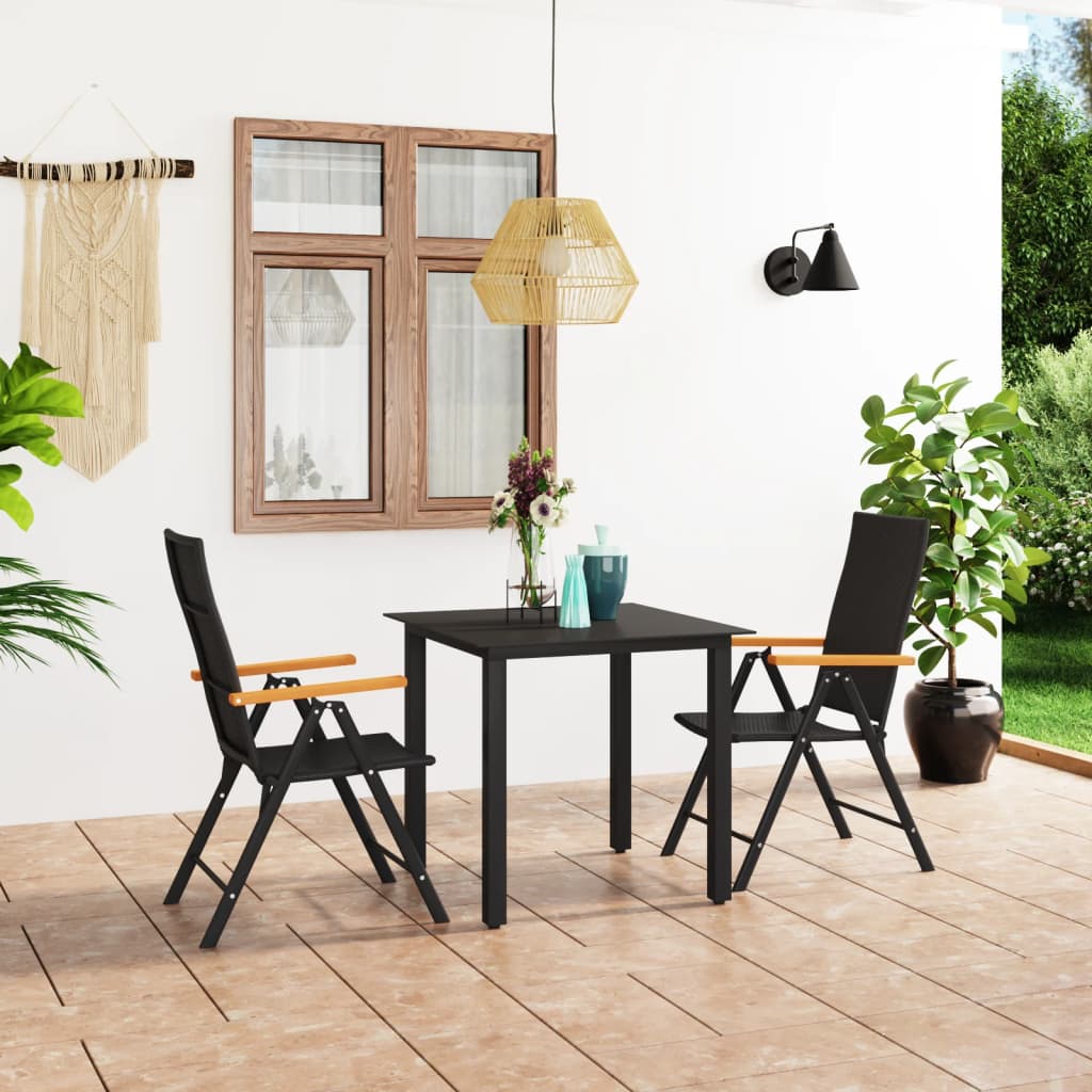Dining Set Black and Brown PE rattan, WPC, aluminum Medium