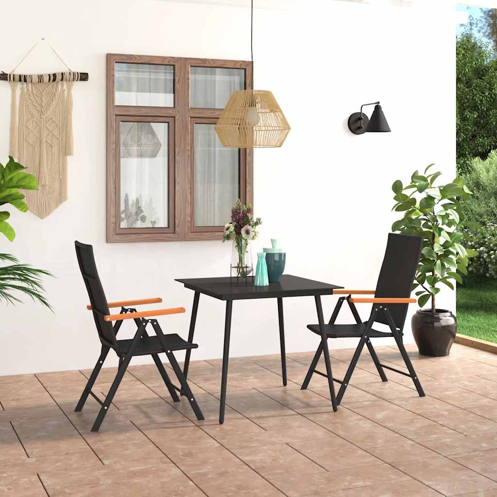 Dining Set Black and Brown PE Rattan, WPC, Steel, Glass Standard