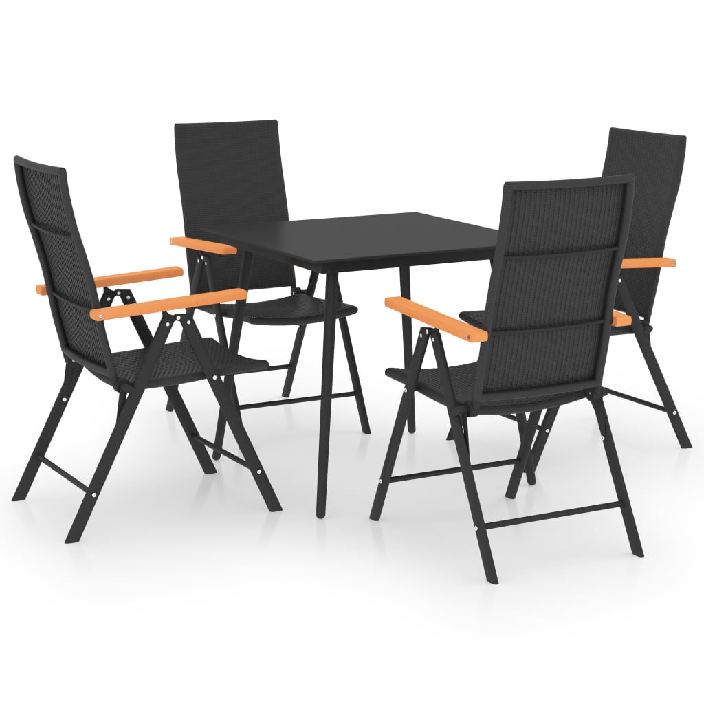 Dining Set Black and Brown PE rattan, Glass, Aluminium, WPC Medium