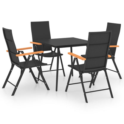 Dining Set Black and Brown PE rattan, Glass, Aluminium, WPC Medium