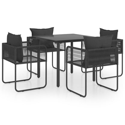 Dining Set Black PVC rattan, Glass, Powder-coated steel Medium