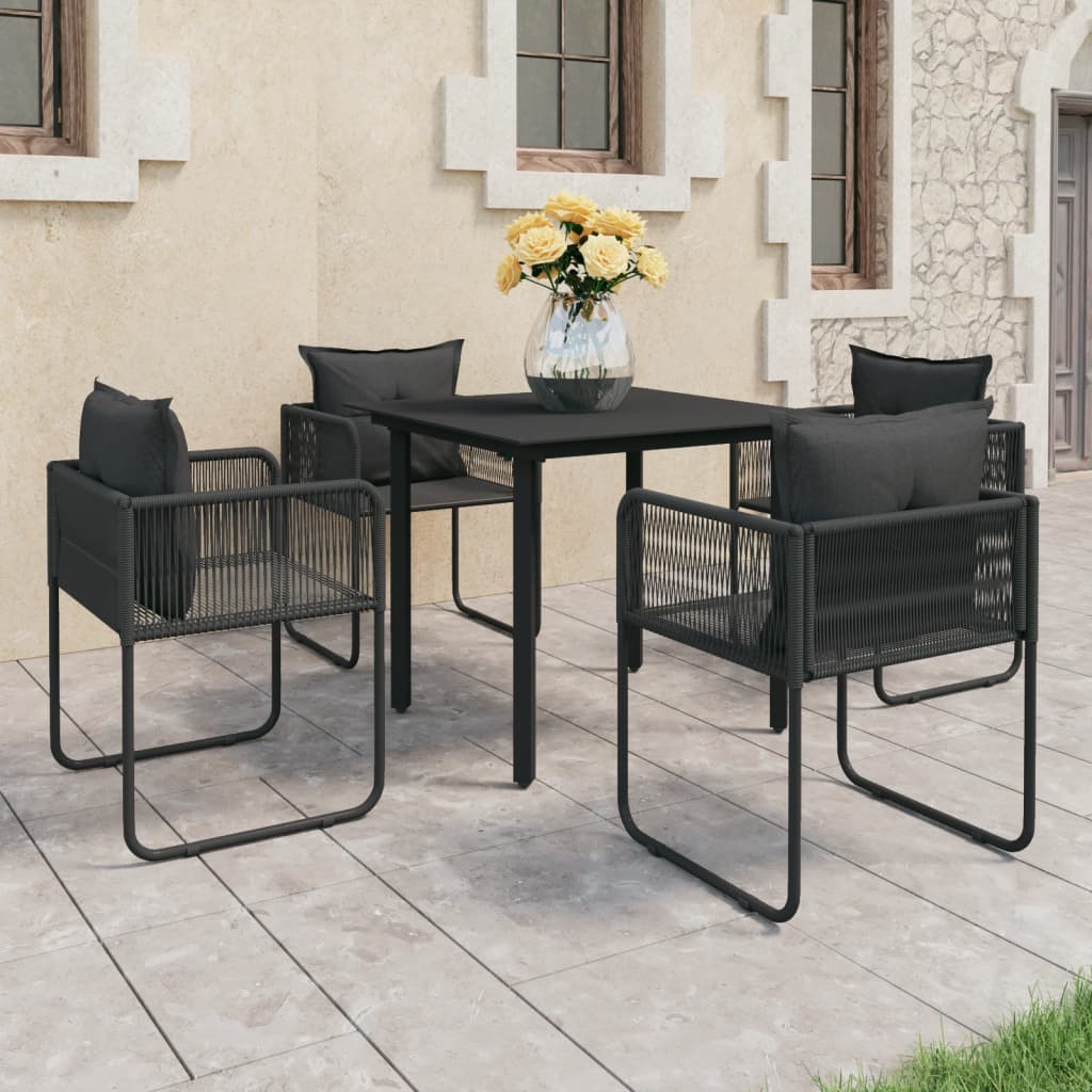 Dining Set Black PVC rattan, Glass, Powder-coated steel Medium