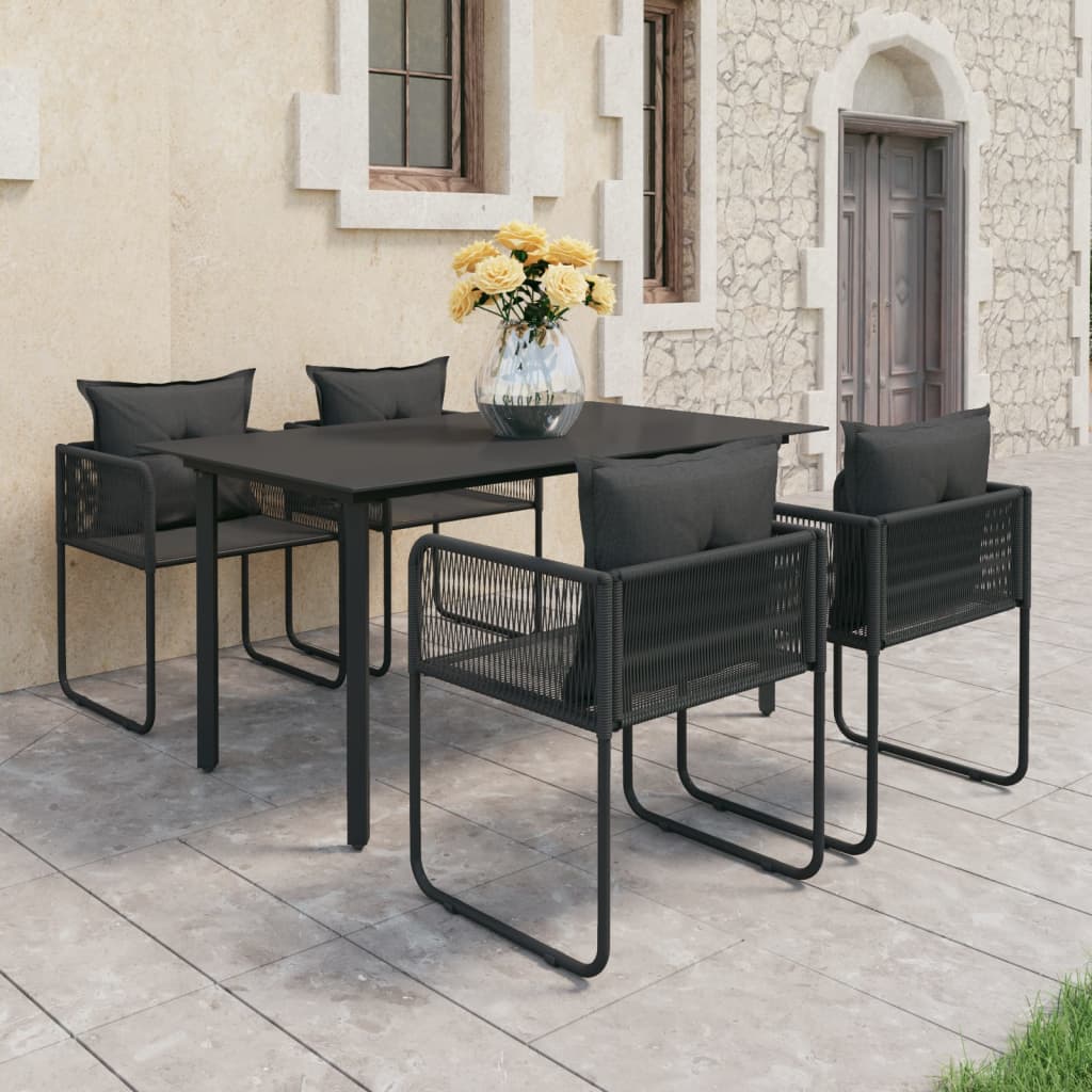 Dining Set Black PVC rattan 5-piece set Foldable Dining Set