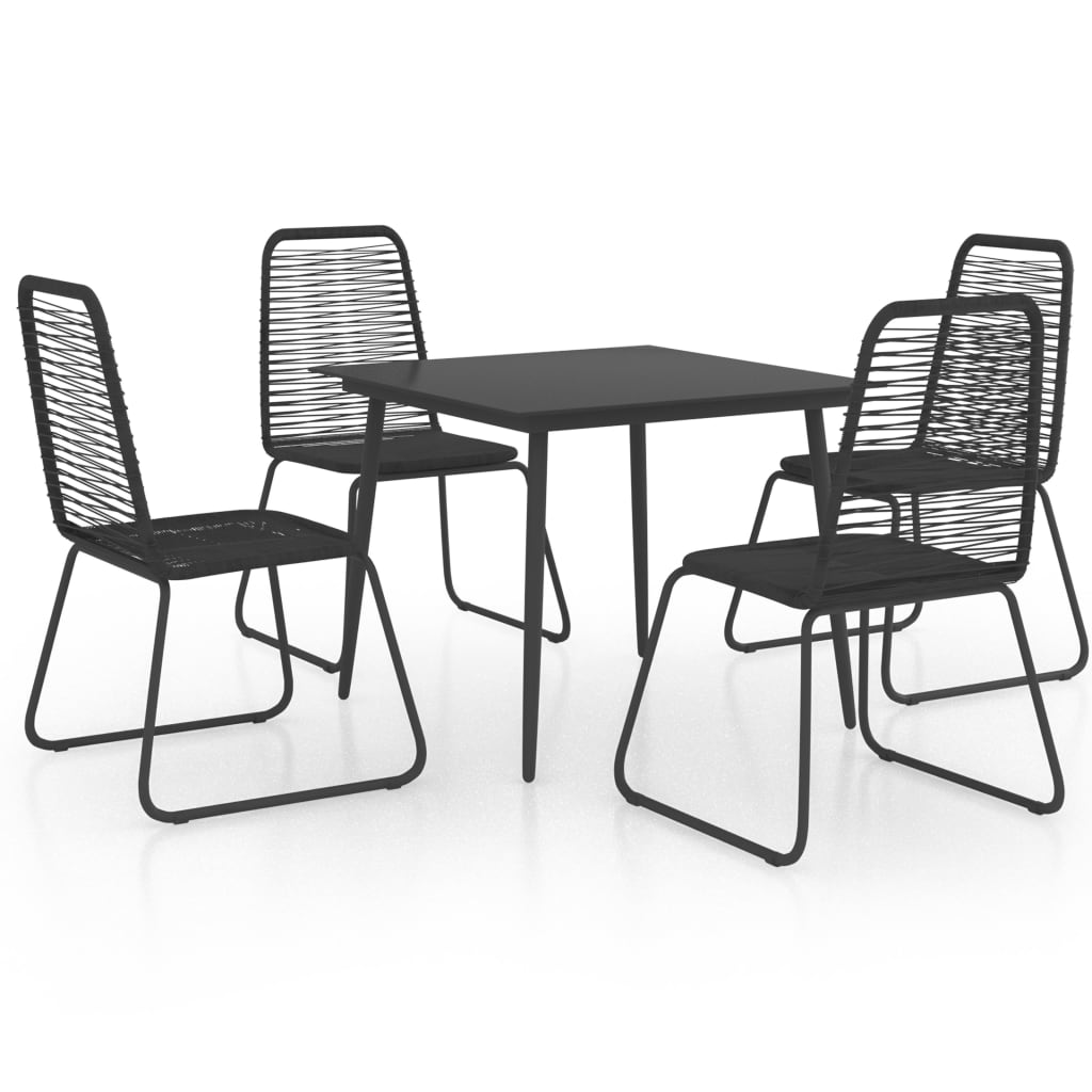 Dining Set Black PVC Rattan, Powder-Coated Steel, Glass
