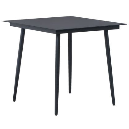 Dining Set Black PVC Rattan, Powder-Coated Steel, Glass