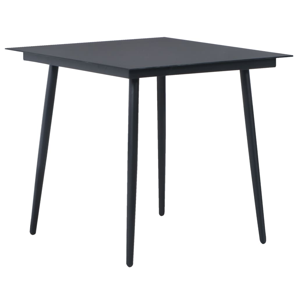 Dining Set Black PVC Rattan, Powder-Coated Steel, Glass