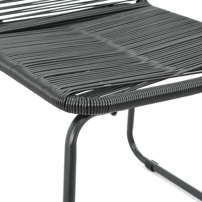 Dining Set Black PVC Rattan, Powder-Coated Steel, Glass