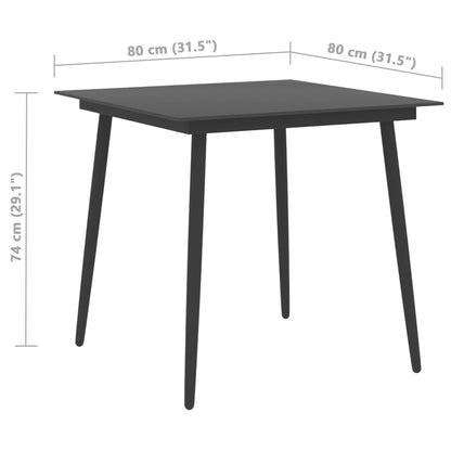 Dining Set Black PVC Rattan, Powder-Coated Steel, Glass