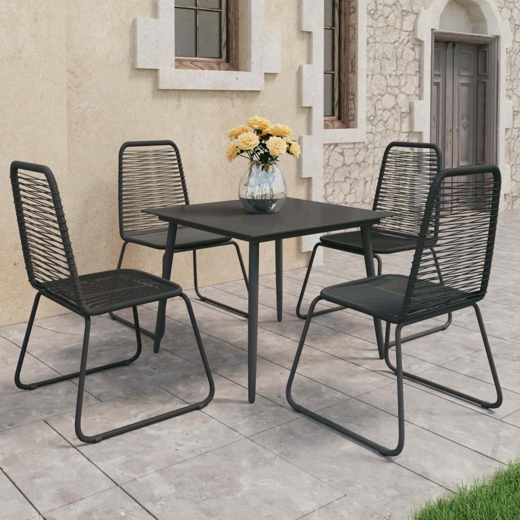 Dining Set Black PVC Rattan, Powder-Coated Steel, Glass