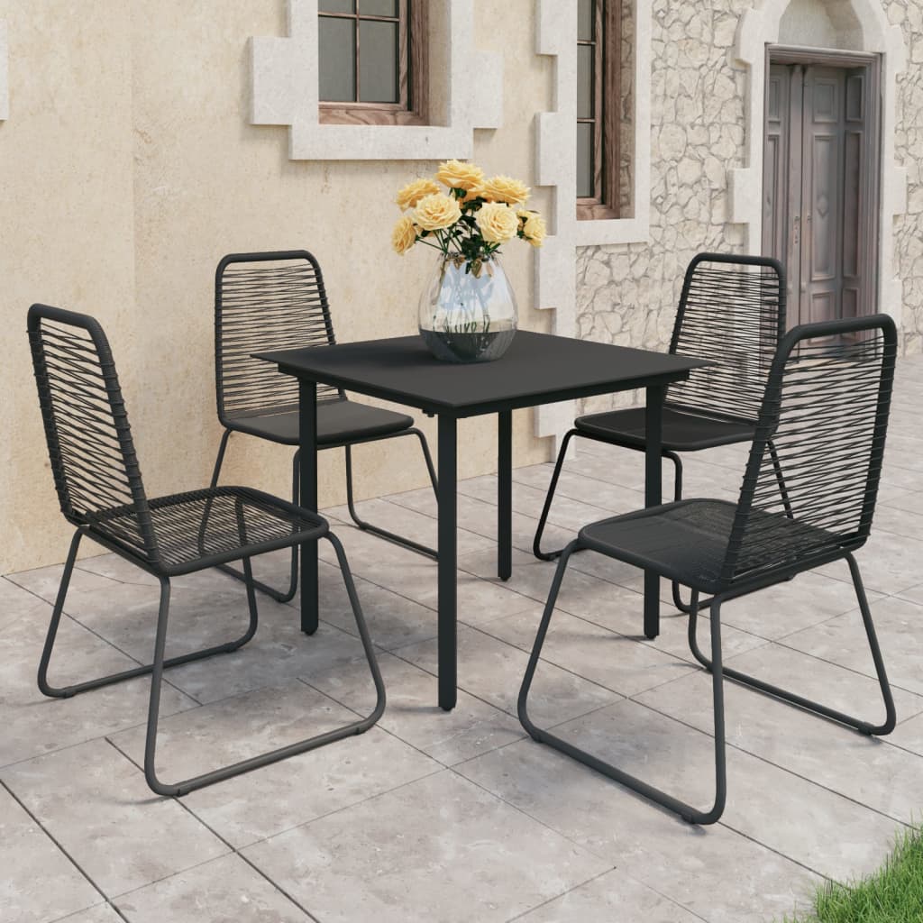 Dining Set Black PVC Rattan 5 Piece Set Light Weight Dining Set