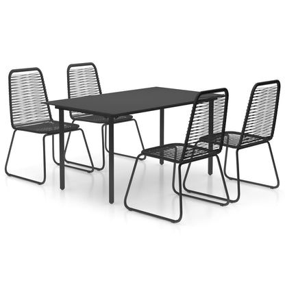 Dining Set Black PVC Rattan, Powder-Coated Steel, Glass 5-piece