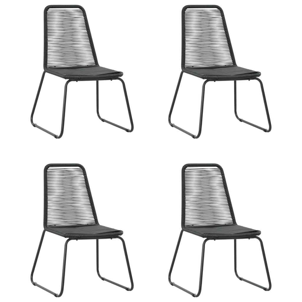 Dining Set Black PVC Rattan, Powder-Coated Steel, Glass 5-piece