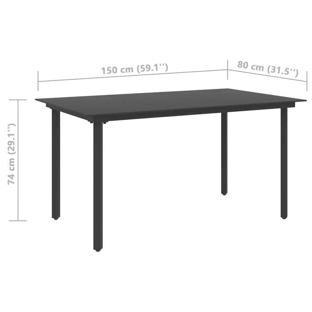 Dining Set Black PVC Rattan, Powder-Coated Steel, Glass 5-piece