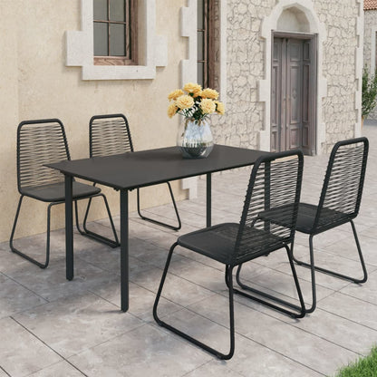 Dining Set Black PVC Rattan, Powder-Coated Steel, Glass 5-piece