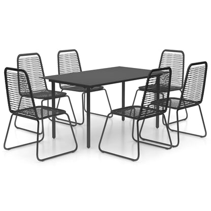 7 Piece Patio Dining Set PVC Rattan Black