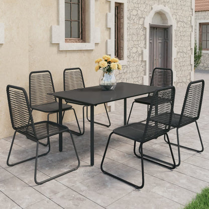 7 Piece Patio Dining Set PVC Rattan Black