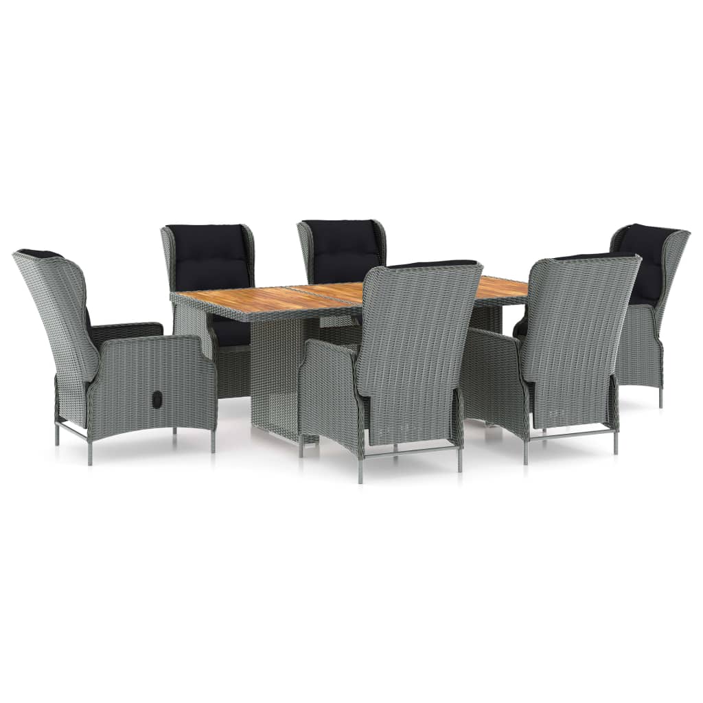 7 Piece Patio Dining Set with Cushions Poly Rattan Light Gray