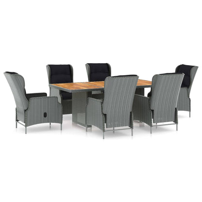 7 Piece Patio Dining Set with Cushions Poly Rattan Light Gray