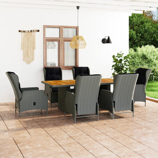 7 Piece Patio Dining Set with Cushions Poly Rattan Light Gray