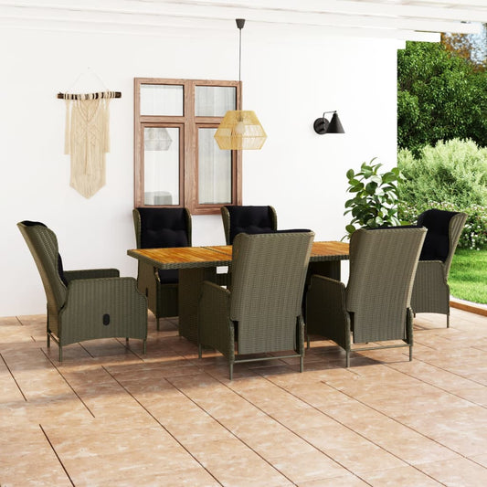 Patio Dining Set Set of 6 Brown Round PE rattan 7 Piece Set