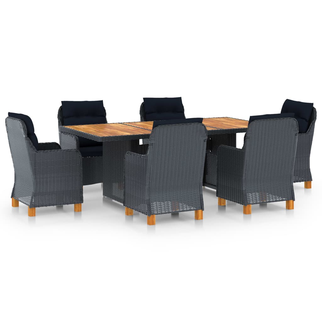 Outdoor Dining Set Dark Grey Round PE rattan 7 Piece Set Durable