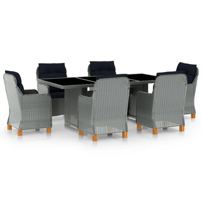 Outdoor Dining Set Light Grey Round PE Rattan 6-Piece Set