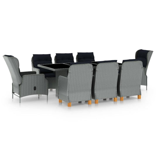 9 Piece Patio Dining Set with Cushions Poly Rattan Light Gray