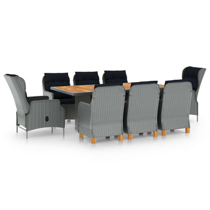 9 Piece Patio Dining Set with Cushions Poly Rattan Light Gray