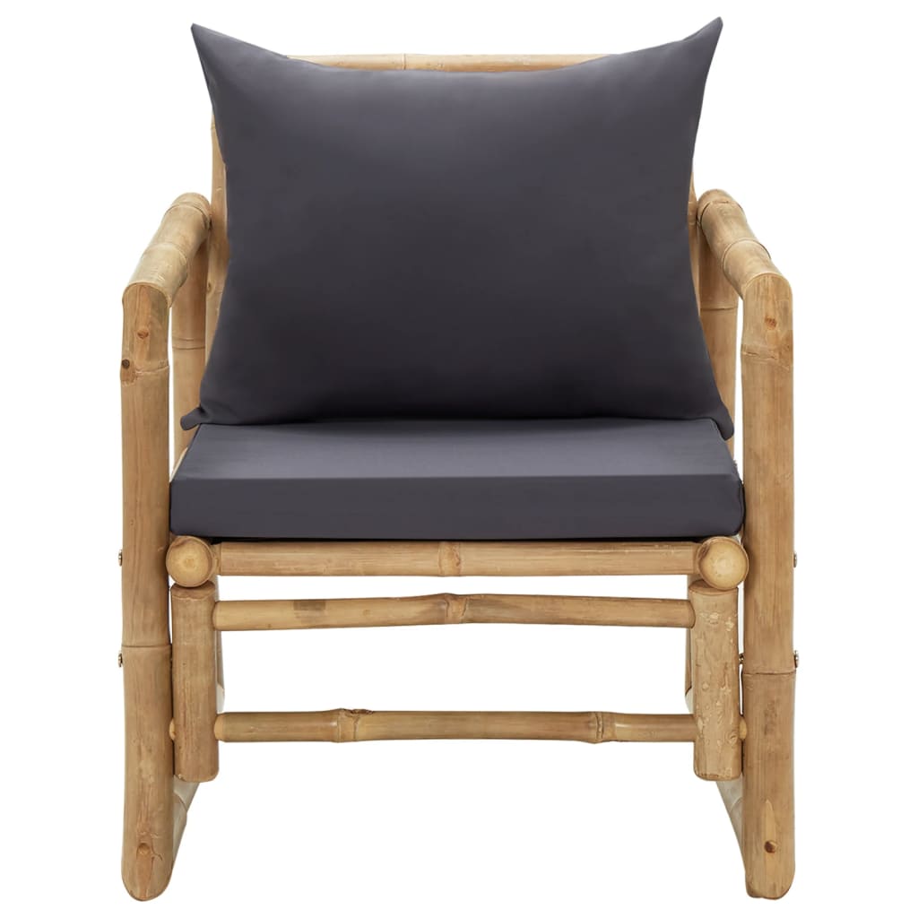 Garden Chair Set of 2 Dark grey, Natural Bamboo, Polyester