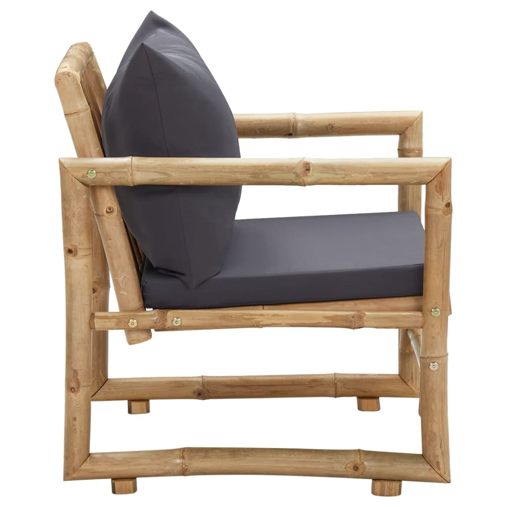 Garden Chair Set of 2 Dark grey, Natural Bamboo, Polyester