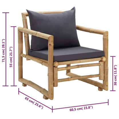 Garden Chair Set of 2 Dark grey, Natural Bamboo, Polyester
