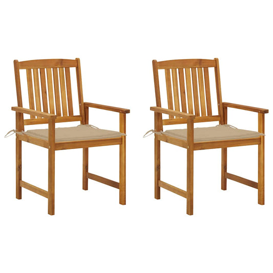 Garden Chair Set of 2 Beige and Natural Wood