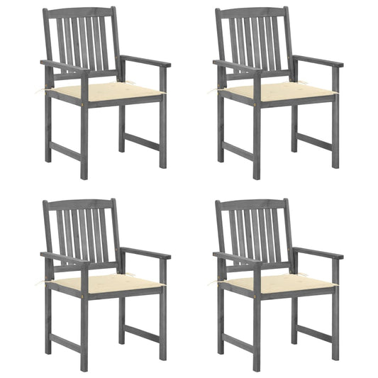 Garden Chair Set of 4 Grey Solid Acacia wood Standard Durable