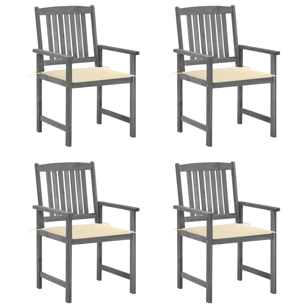 Garden Chair Set of 4 Grey Solid Acacia wood Standard Durable