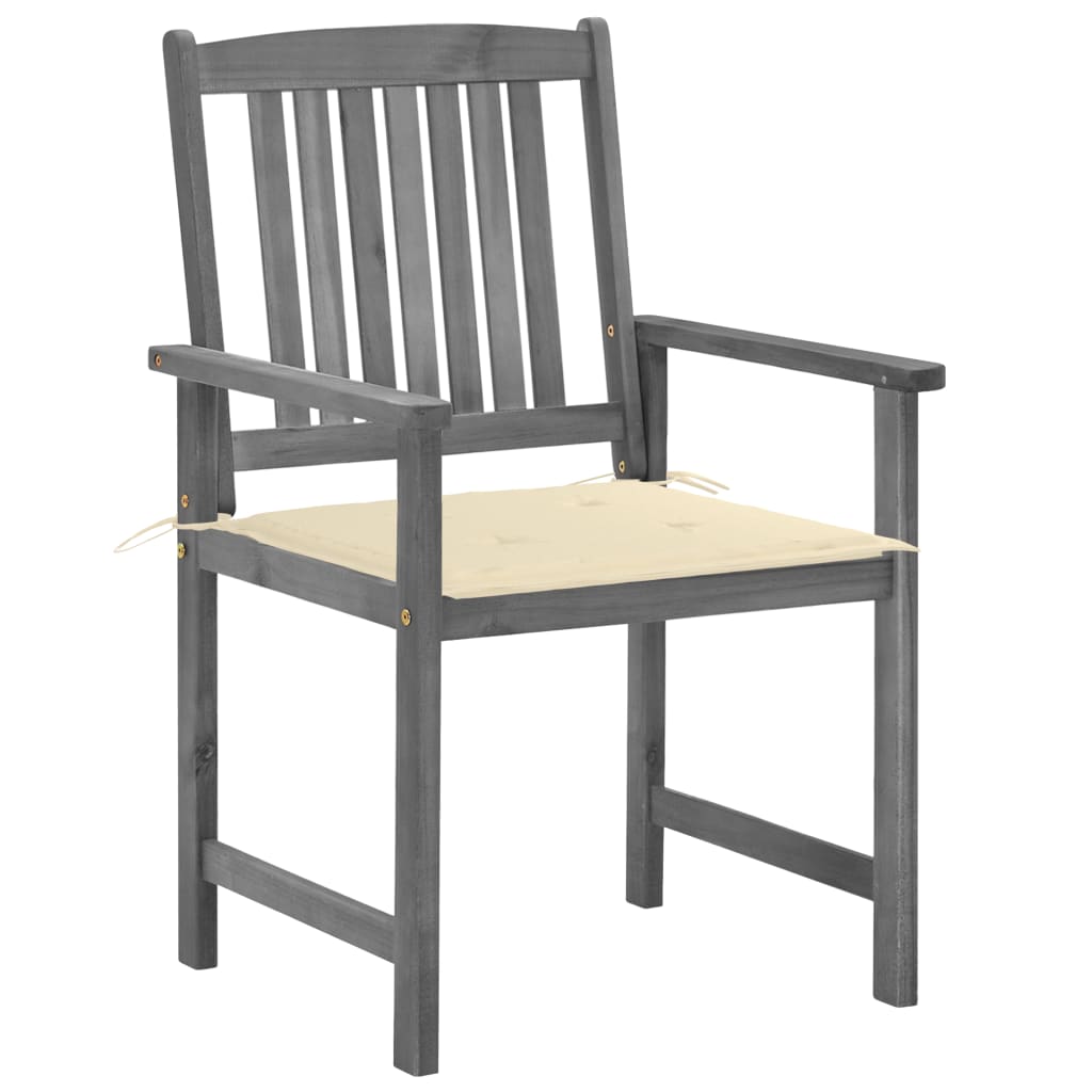 Garden Chair Set of 4 Grey Solid Acacia wood Standard Durable
